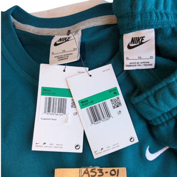 Nike Solo Swoosh Men's Sweatsuit Size XL Teal Matching Tracksuit 2 PC Outfit NWT - Picture 9 of 9